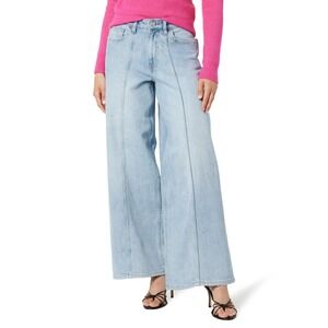 The Drop Women's Wide Leg Jeans Light Wash Stitched Front‎ Panel Zip Size 25